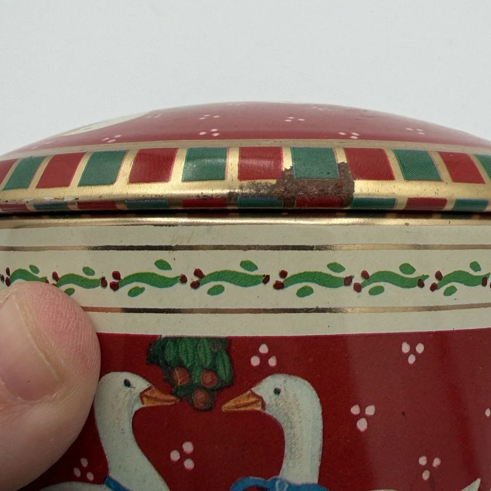 Vintage Christmas Tin Box Red Geese Scarves Baskets Decorative Storage Container
